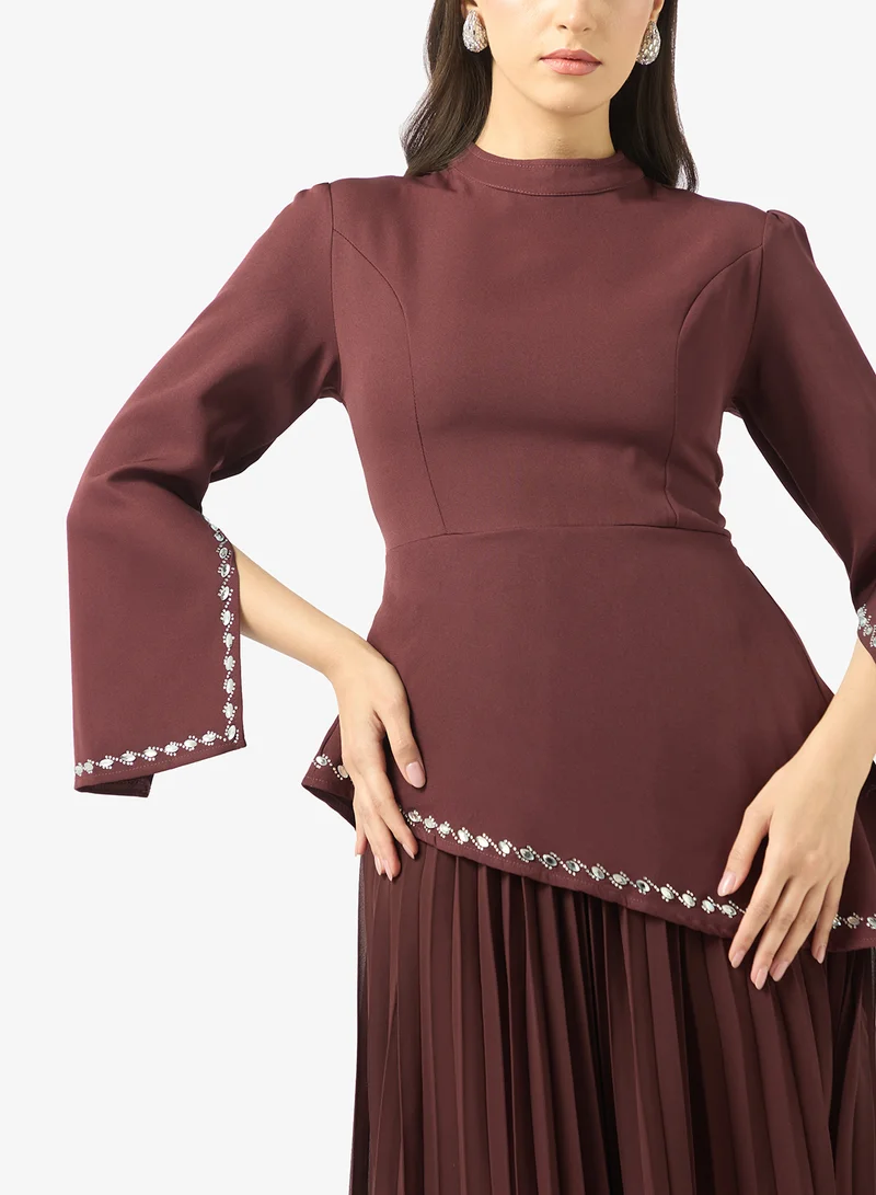 Khizana  Dress With Aysmmetric Drop Waist Hem & Pleated Skirt for Women | Best Price UAE